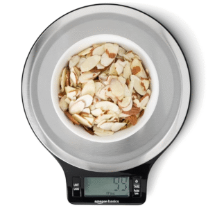 Amazon Basics Digital Kitchen Scale with LCD Display – Food-Safe, BPA-Free Plastic, Stainless Steel Platform, Weighs up to 11 lbs / 5000 g