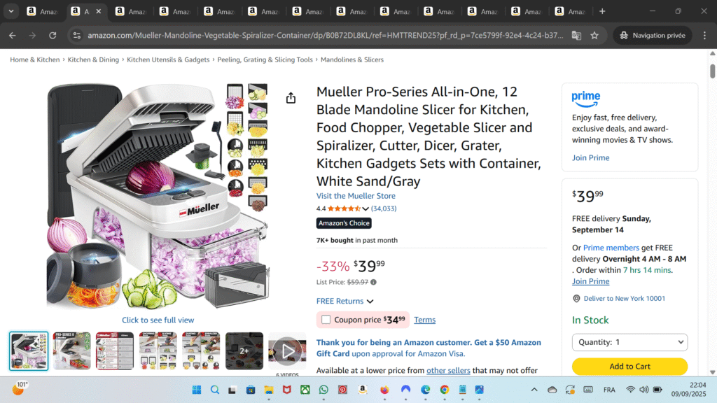 Mueller Pro-Series 12-Blade Mandoline Slicer – All-in-One Vegetable Chopper, Slicer, Spiralizer – BPA-Free