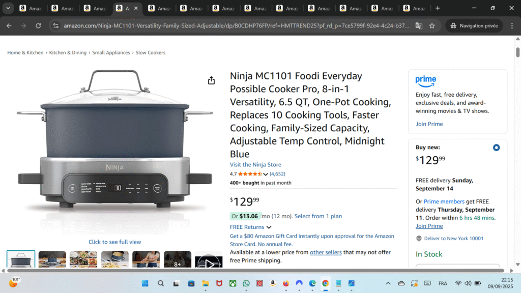 Ninja MC1101 Foodi Everyday Cooker Pro – 8-in-1 Multi-Cooker, Slow Cook, Rice, Pasta, 6.5-Qt