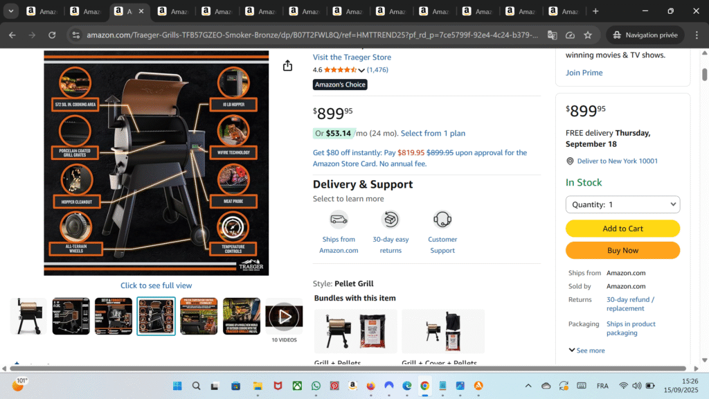 Traeger Pro 575 Wood Pellet Grill & Smoker – WiFIRE Smart Control, 6-in-1 Versatility, 575 Sq. In. Cooking Area, Meat Probe Included