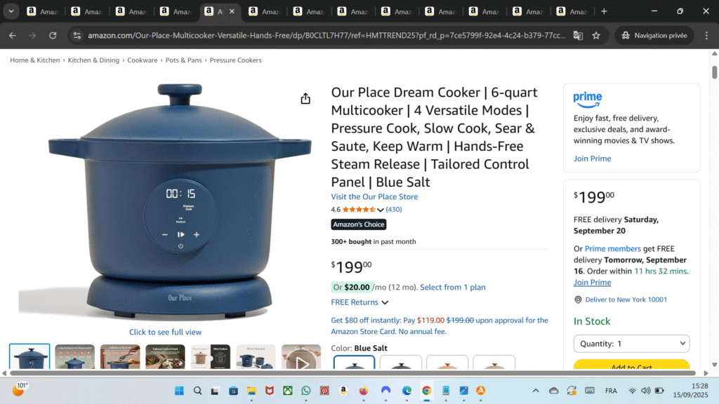 Our Place Dream Cooker – 6-Qt Multicooker, 4 Modes, Pressure Cook, Slow Cook, Sear & Saute, Keep Warm, Blue Salt