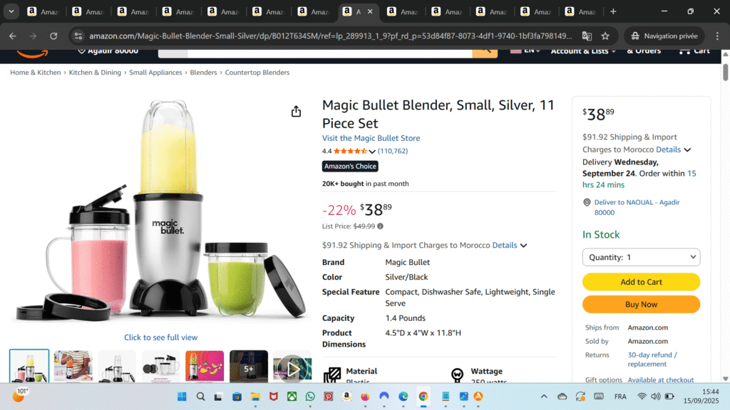 Ninja Fit Compact Personal Blender – Portable 700W, 2 x 16oz Cups with Spout Lids, Black