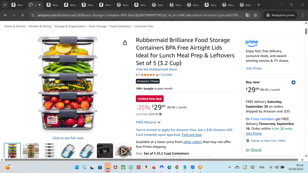 Rubbermaid Brilliance Food Storage Containers – 5-Piece Set, 3.2 Cup, BPA-Free, Airtight Lids, Leak-Proof
