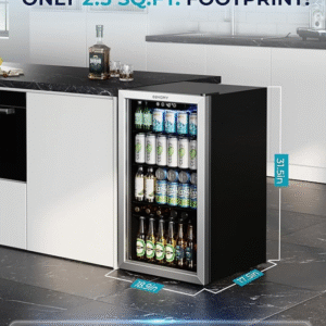 EUHOMY Beverage Refrigerator and Cooler, 128 Can Mini fridge with Glass Door, Small Refrigerator with Adjustable Shelves for Soda Beer or Wine, Perfect for Home/Bar/Office, Silver