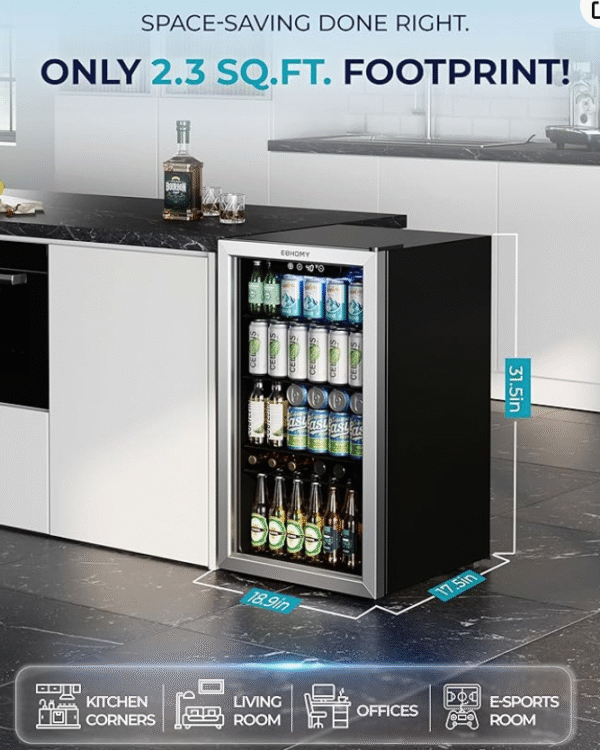 EUHOMY Beverage Refrigerator and Cooler, 128 Can Mini fridge with Glass Door, Small Refrigerator with Adjustable Shelves for Soda Beer or Wine, Perfect for Home/Bar/Office, Silver