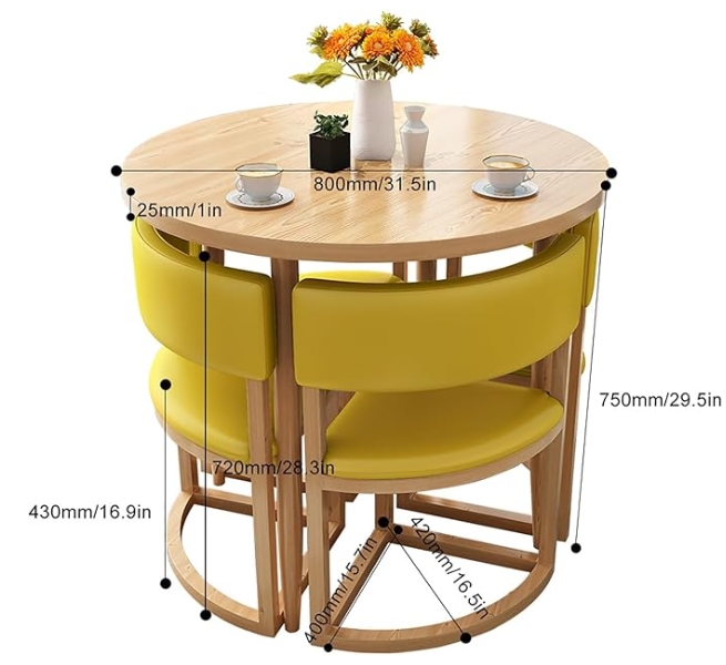 “Modern Round Dining Table & Chairs Set – Elegant Solid Wood and Steel Design for Home or Office (Dark Gray)”